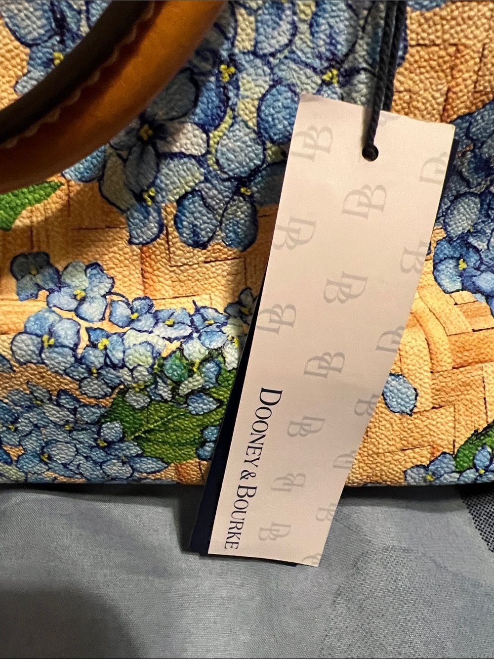 Dooney & Bourke Yellow Hydrangea Print Satchel with Blue Floral Accents - Picture 6 of 9
